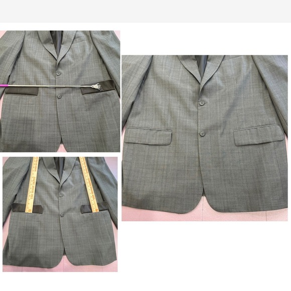 Monarch 110's 100% Wool Men Gray Plaid Suit Jacket Blazer Trousers Pants Set 44L - Picture 14 of 16
